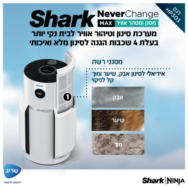 אידיאלי לסינון אבק, שיער ומוך, קל לניקוי