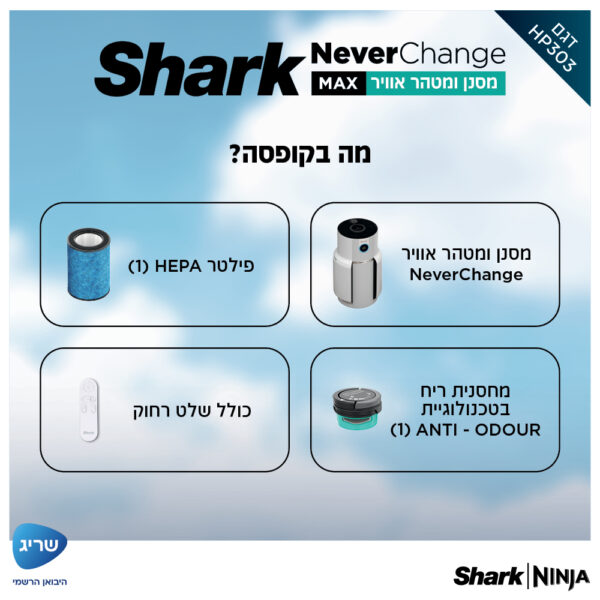 מה בקופסה | מסנן ומטהר אוויר | פילטר HEPA | מחסנית ריח | שלט רחוק